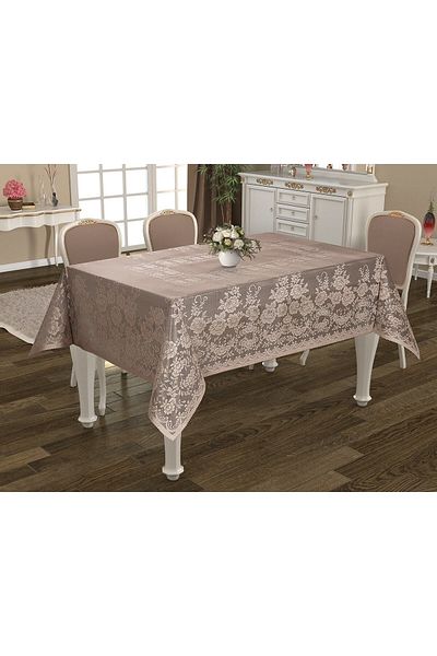 WENESSİ Плетена покривка за маса с мотив на рози, кафява, 160*260 см