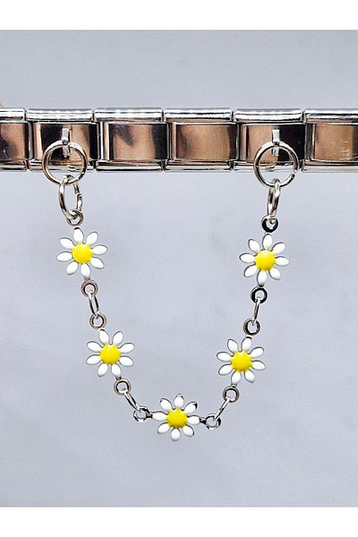 RoseCo00 Italian Charm - Chain Daisy and Steel Bracelet
