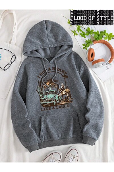 Flood Of Style Хип-хоп Хараджуку винтидж стил 0I има сърце като камион Сив