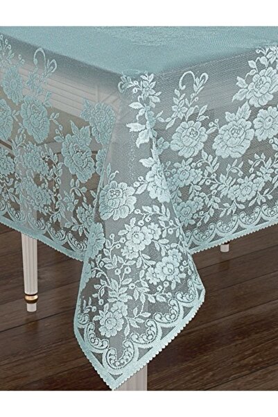 WENESSİ مفرش طاولة من قماش التول المحبوك بنقشة الورود (أخضر مائي)
