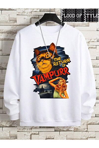 Flood Of Style Χιπ χοπ Χαρατζούκου σε στυλ Vintage Vampurr γάτα αστεία κόμικ Λευκό