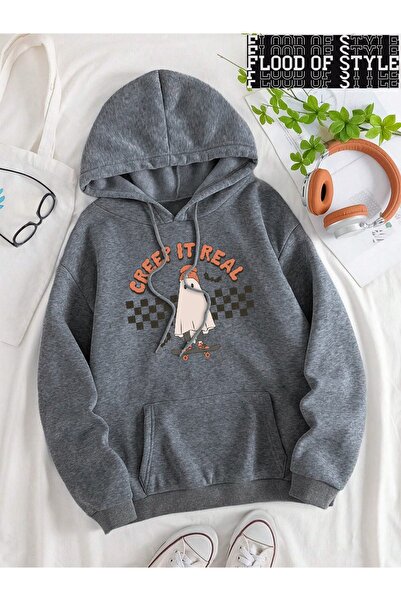 Flood Of Style Hip Hop Harajuku Stil Vintage Creep real skateboard Hoody Gri