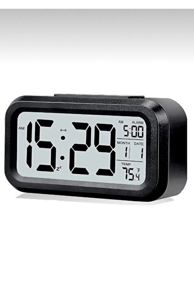 LokiTech Dijital Alarmlı Masa Saati Led Ekran Pilli Çalar Saat siyah