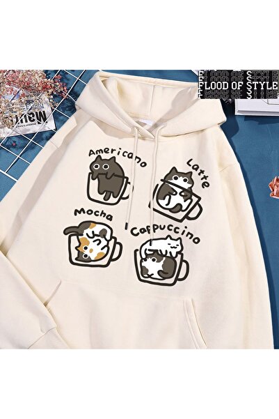 Flood Of Style Hip Hop Harajuku Vintage Style Cafea în stil american pisică Bej