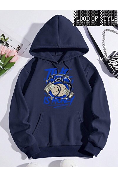 Flood Of Style Хіп-хоп Харадзюку Вінтажний стиль Час друк Худі Синій