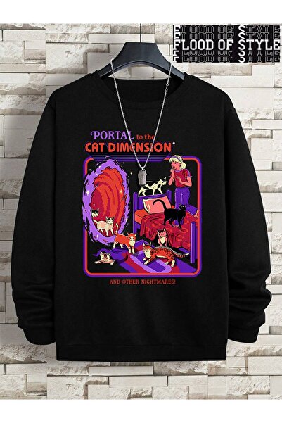 Flood Of Style Hip Hop Harajuku Stil Vintage Portal pisică Dimensiune Negru