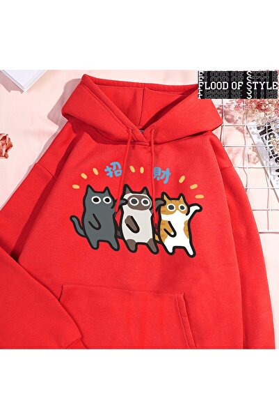 Flood Of Style Hip Hop Harajuku Dans în stil vintage Caicai pisică Roșu