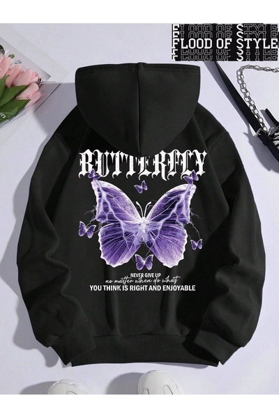 Flood Of Style Hip Hop Harajuku Vintage στυλ Όμορφη μωβ πεταλούδα μαύρη