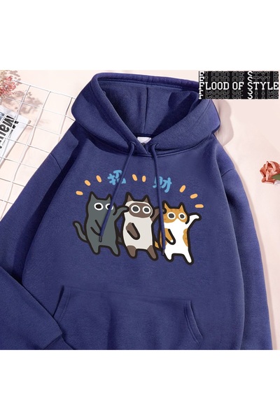 Flood Of Style Hip Hop Harajuku Stil Vintage Dans Caicai pisică Bleumarin