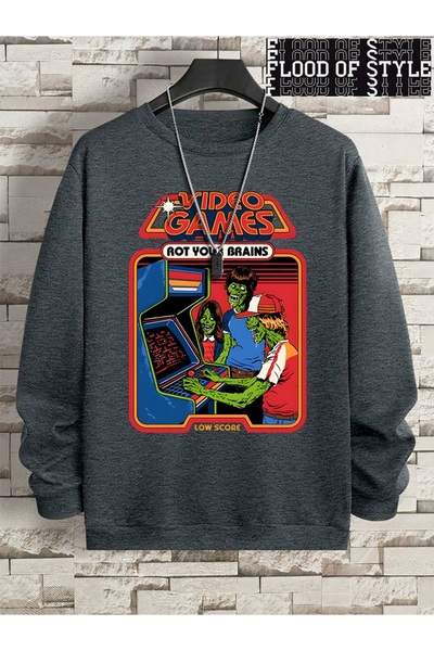 Flood Of Style Hip Hop Harajuku Stil vintage Desene cu creion pentru creierul rău, benzi desenate Gri