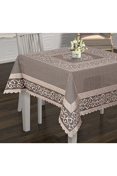 WENESSİ Османска плетена покривка за маса от тюл Kdk, кафява