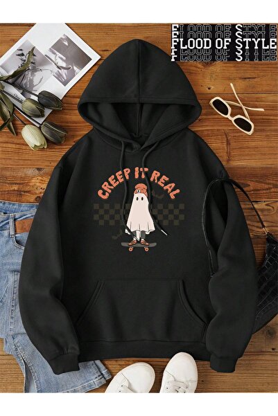 Flood Of Style Hip Hop Harajuku Stil Vintage Creep real skateboard Hoody Negru