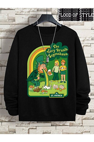 Flood Of Style Hip Hop Harajuku Stil vintage Foarte băut Leprechaun Negru