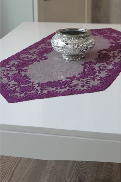 WENESSİ Güllü Desen Örme Tül Kısa Runner Örtüsü 40x90 (MOR)
