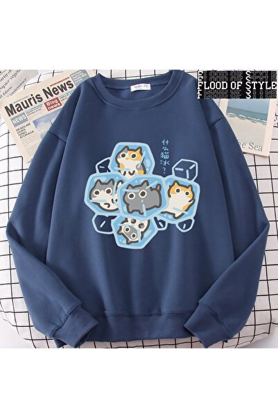 Flood Of Style Hip Hop Harajuku Vintage στυλ Ice Cat Fun Blue