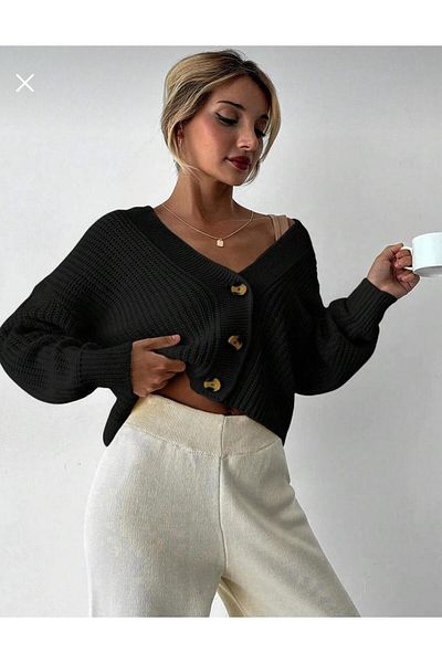 BOZKAYA ÖRME Women's Knitwear Crop Casual Cardigan Jacket