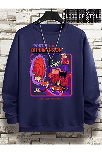 Flood Of Style Hip Hop Harajuku Stil Vintage Portal pisică Dimensiune Bleumarin