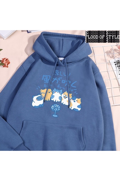 Flood Of Style Hip Hop Harajuku Vintage Style 5 γάτες που φυσάνει οπή με βεντάλιες Μπλε