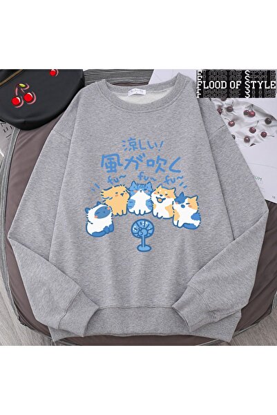 Flood Of Style Hip Hop Harajuku Vintage Style 5 pisică ler blow fans Gri