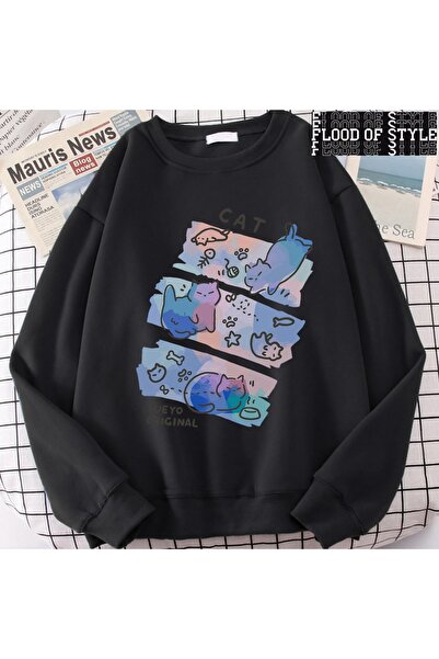 Flood Of Style هيب هوب هاراجوكو نمط عتيق مرح قطة شريرة لطيف أسود