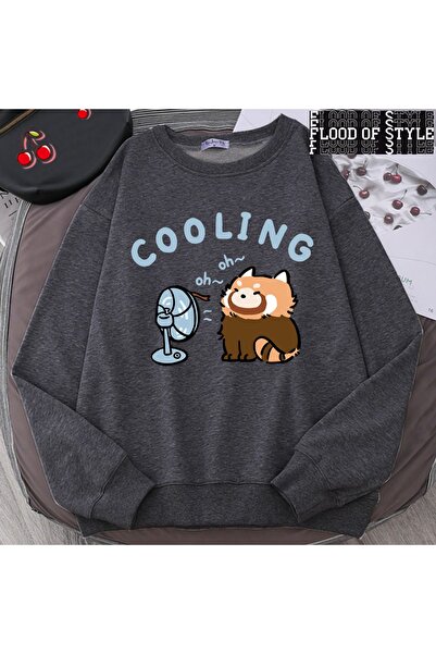 Flood Of Style Hip Hop Harajuku Stil vintage ratonul care suflă un ventilator drăguț gri