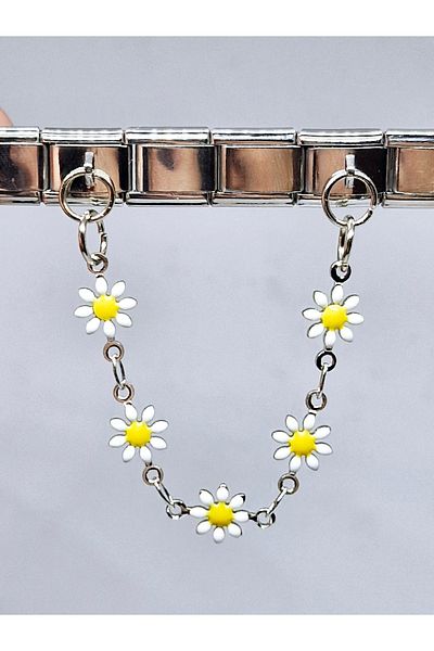 RoseCo00 Italian Charm - Chain Daisy and Steel Bracelet