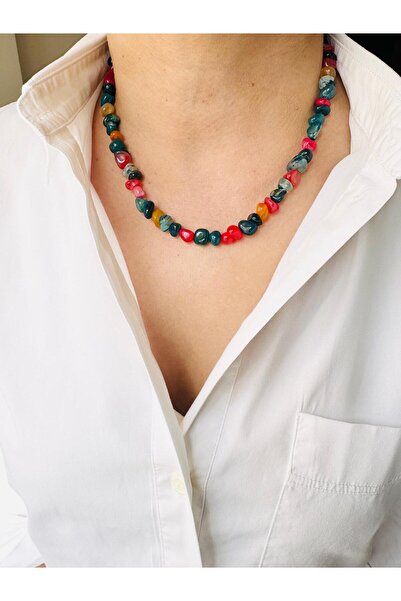 DEVİ fashion Pembe Mix Doğal Taş Kolye 47 cm