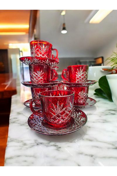 AYZ HOME Colorful Cut Crystal Glass Set of 6 Tea-Double Coffee Cups / Large Size