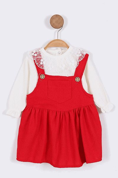NEGİYYİM Baby Girl Velvet Pocket Collar Laced Dress 9-24 Months