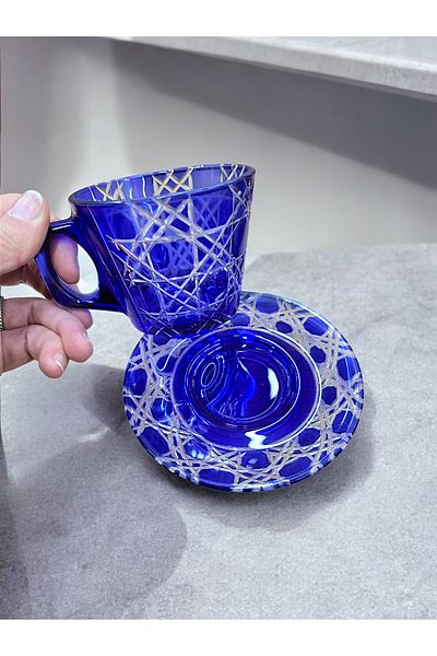 AYZ HOME Colorful Cut Crystal Glass Set of 6 Tea-Double Coffee Cups / Large Size