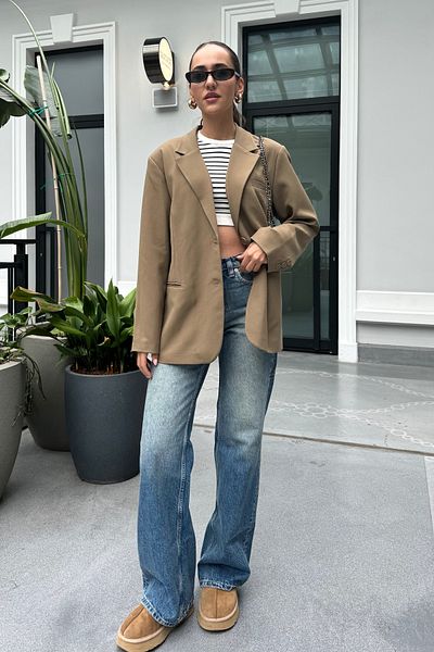 Nazliye Khaki Premium Oversize Blazer Jacket