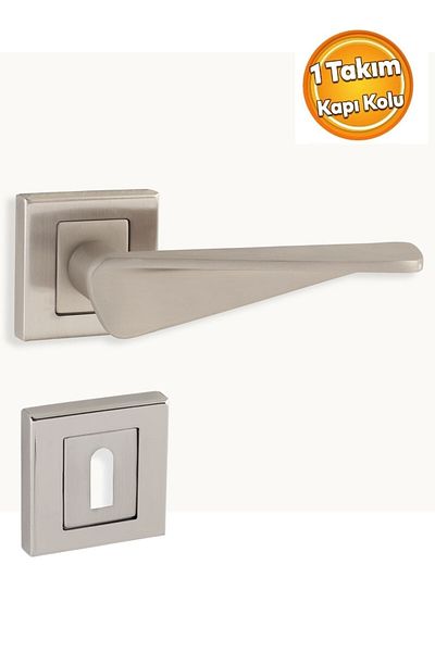 Sofuoğlu Room Door Handle with Stainless Nickel Satin Rosette (1 Set)