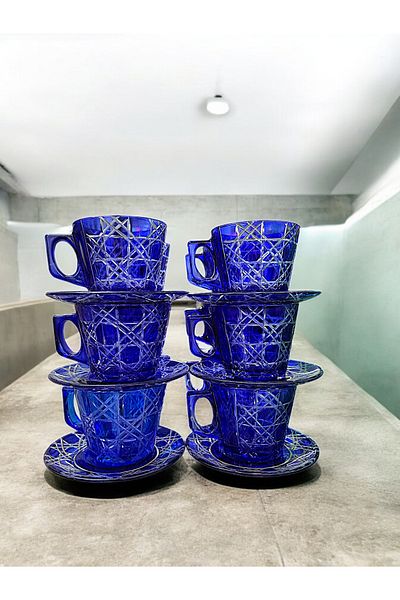 AYZ HOME Colorful Cut Crystal Glass Set of 6 Tea-Double Coffee Cups / Large Size
