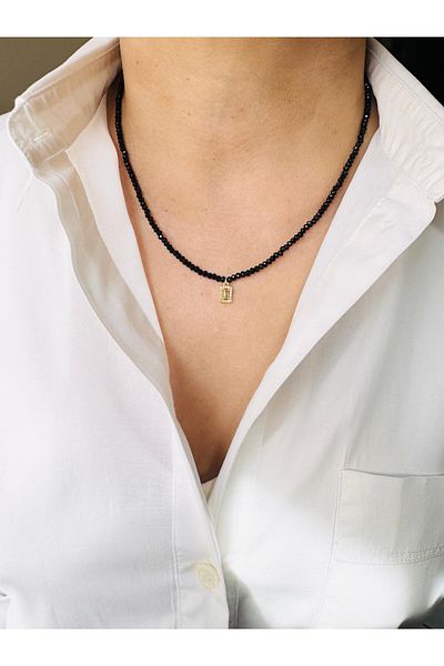 DEVİ fashion Minimal Baguette Black Elegant Necklace 45 cm