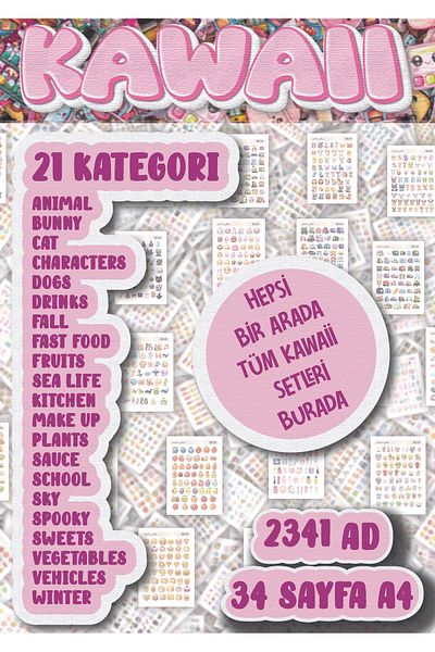cakaybu Kawaii Full Set 34 Sheets A4 2341 Ad Sticker Label