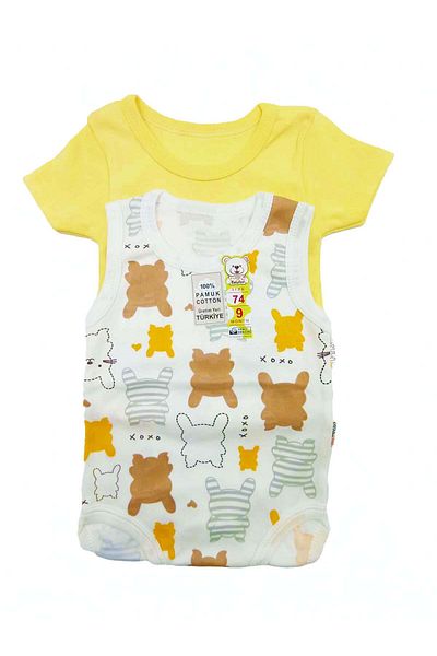 bebboo Baby Girl 100% Cotton 2 Pieces Summer Bodysuit with Straps and Snap Fasteners