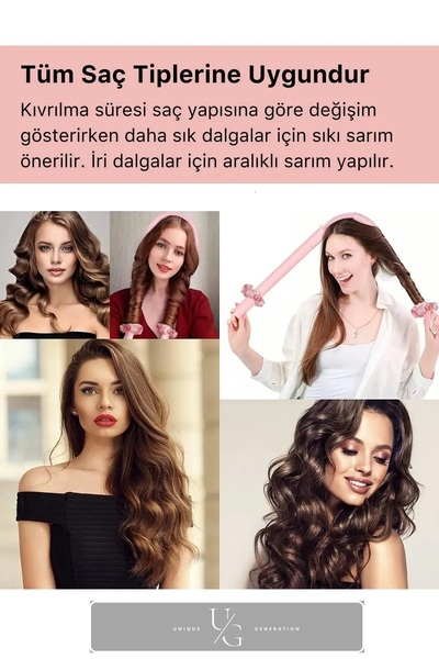 FashionSButik Pudra Pembe Isısız Saç Şekillendirici Saç Sosisi Saten Toka Seti