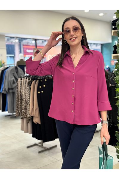 AYHAN Cămașă din șifon cu mâneci trei sferturi, mâneci și detaliu cu nasturi în față