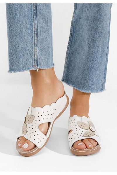B T Shoes Papuci cu talpa ortopedica Yanda albi