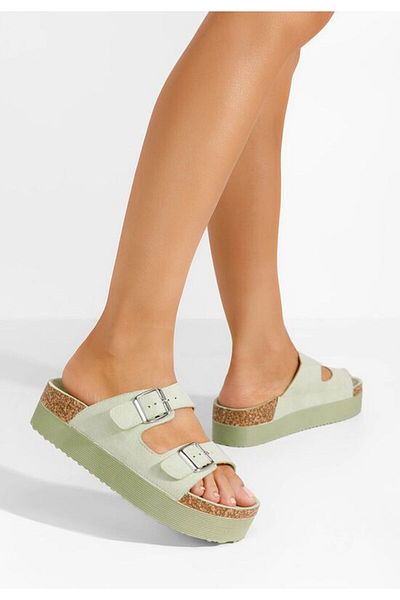 B T Shoes Zeyna green platform slippers