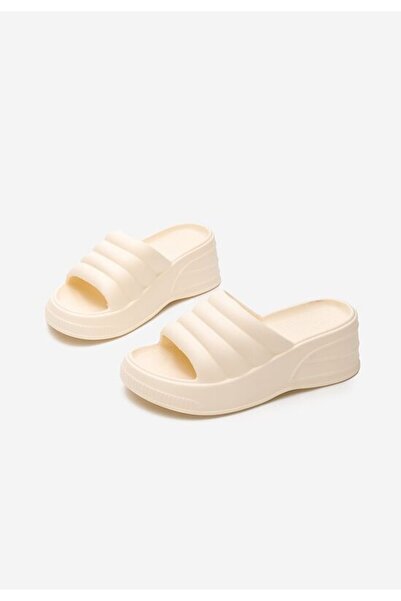 B T Shoes Etana beige platform slippers