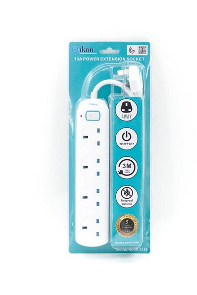 İkon IKON 4 Way Extension with Switch with 3 Meter Cable IK-204S