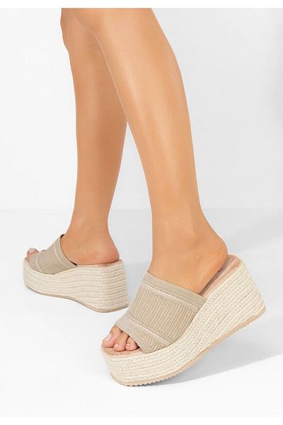 B T Shoes Beige Yessenia platform slippers