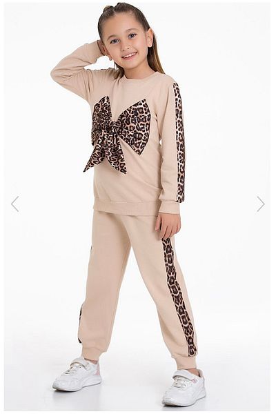 SANTRALBEBE Girl's Bow Leopard Patterned Seasonal Suit