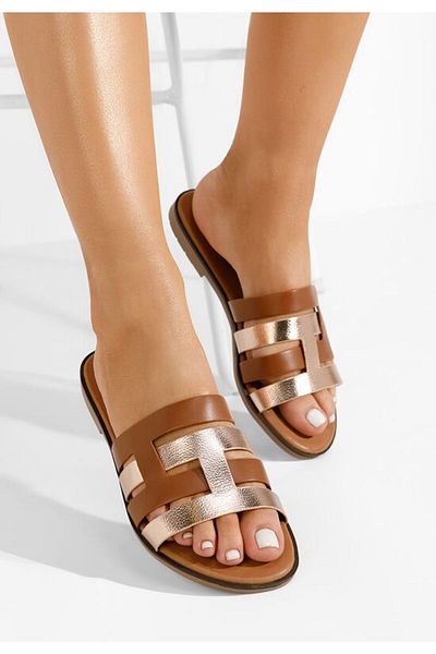 B T Shoes Papuci fara toc Cicada maro