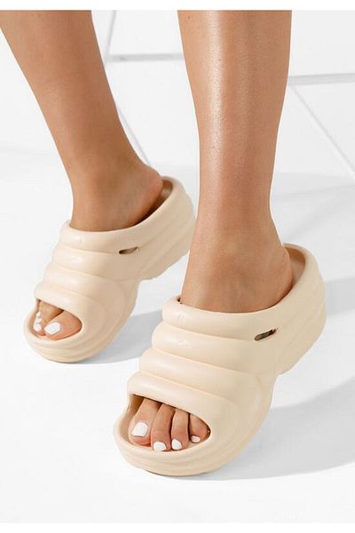B T Shoes Gemma beige platform slippers