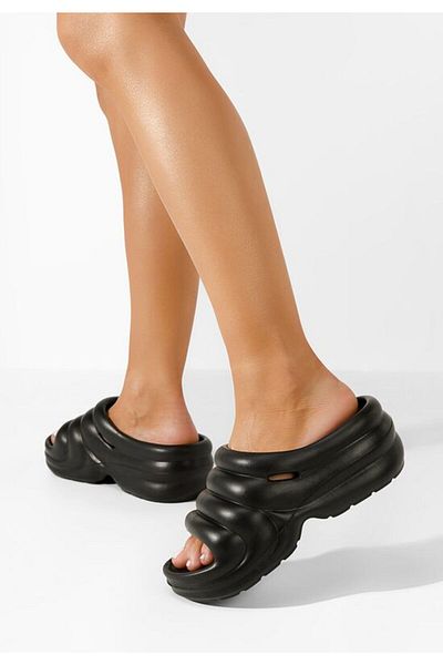 B T Shoes Gemma black platform slippers