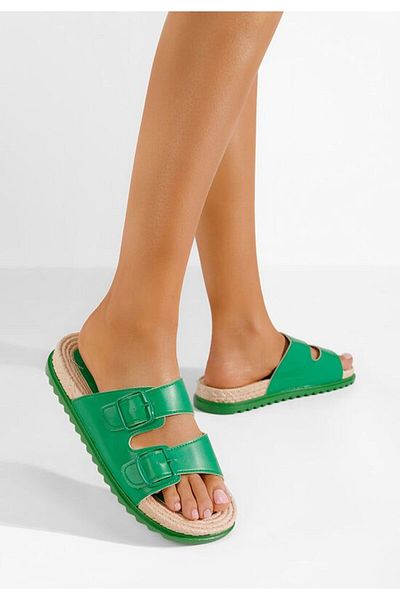 B T Shoes Miramar women's green slippers