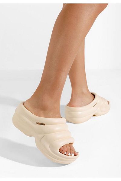B T Shoes Gemma beige platform slippers