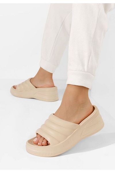 B T Shoes Etana V2 beige platform slippers